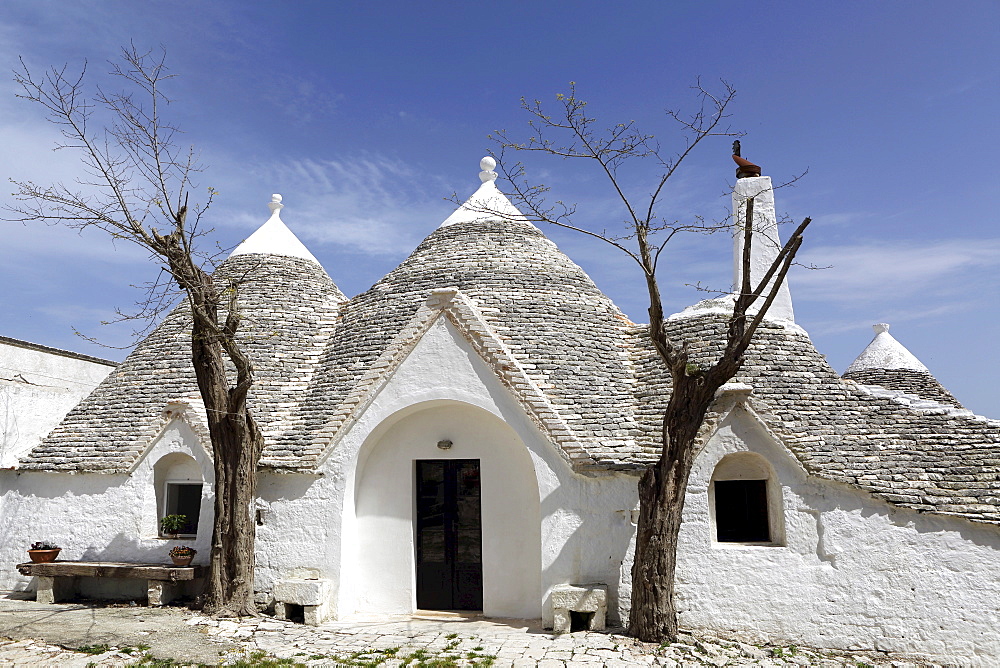 A traditional trullo house at Masseria Tagliente, an agricultural and agrotourism hub near Martina Franca, Apulia, Italy, Europe