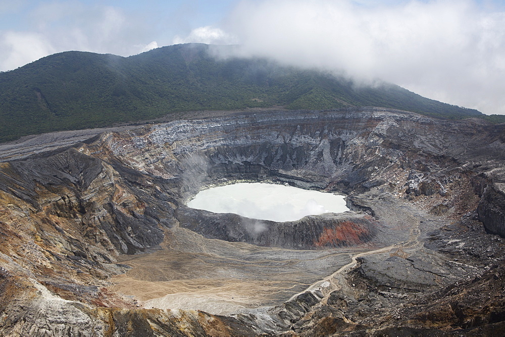 Crater of Poas Volcano in Poas Volcano National Park, in the Cordillera Central mountain range of Costa Rica, Central America