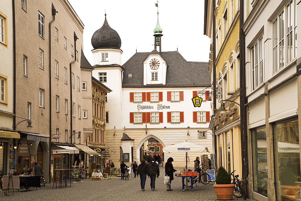 The city museum (Stadtisches Museum) in the pedestrianised city centre of Rosenheim, Bavaria, Germany, Europe