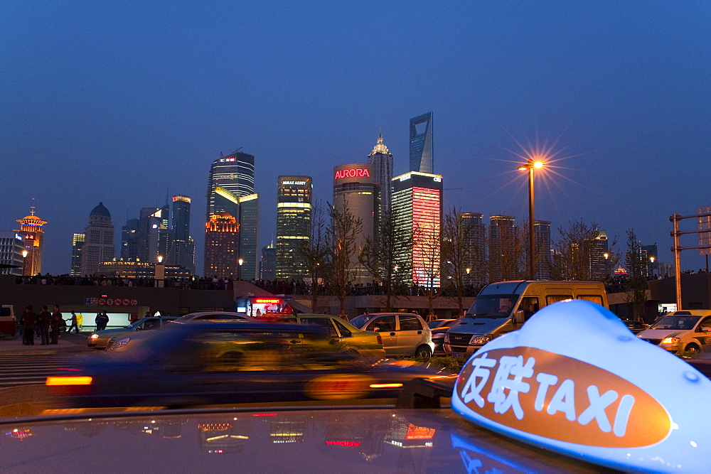 Pudong District view from the top of a cab at The Bund, Huangpu District, Shanghai, China, Asia