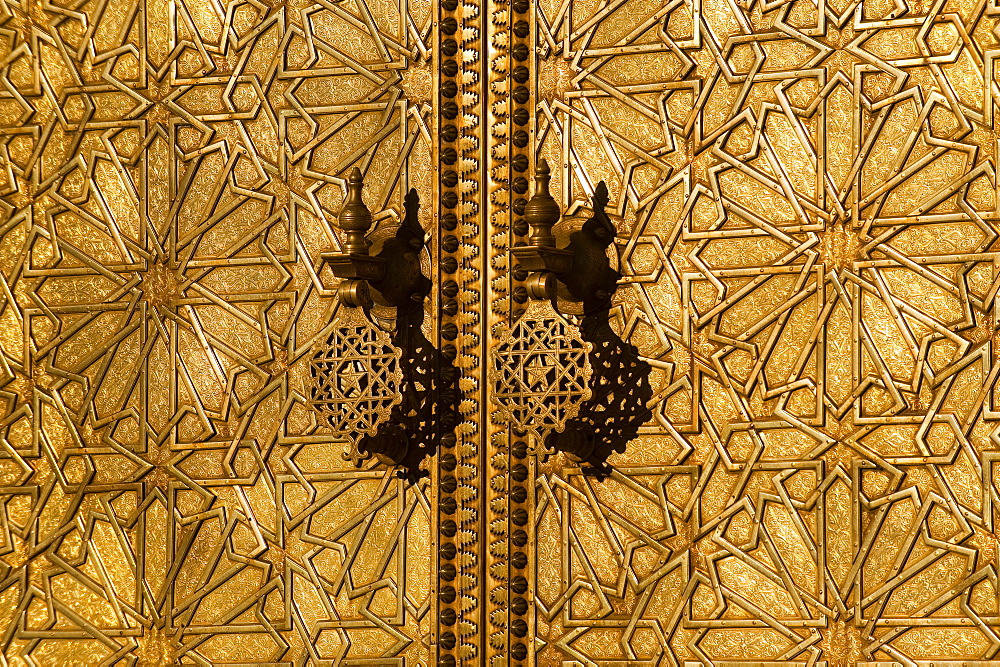 Ornate bronze doorway, Royal Palace, Fez el-Jedid, Fez, Morocco, North Africa, Africa