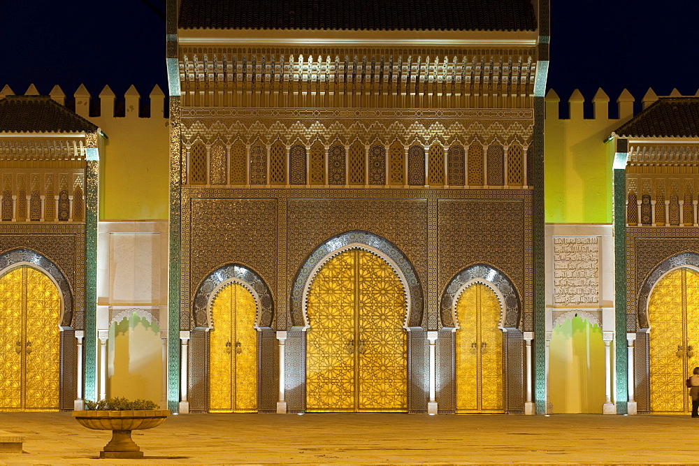 Ornate bronze doorway, Royal Palace, Fez el-Jedid, Fez, Morocco, North Africa, Africa