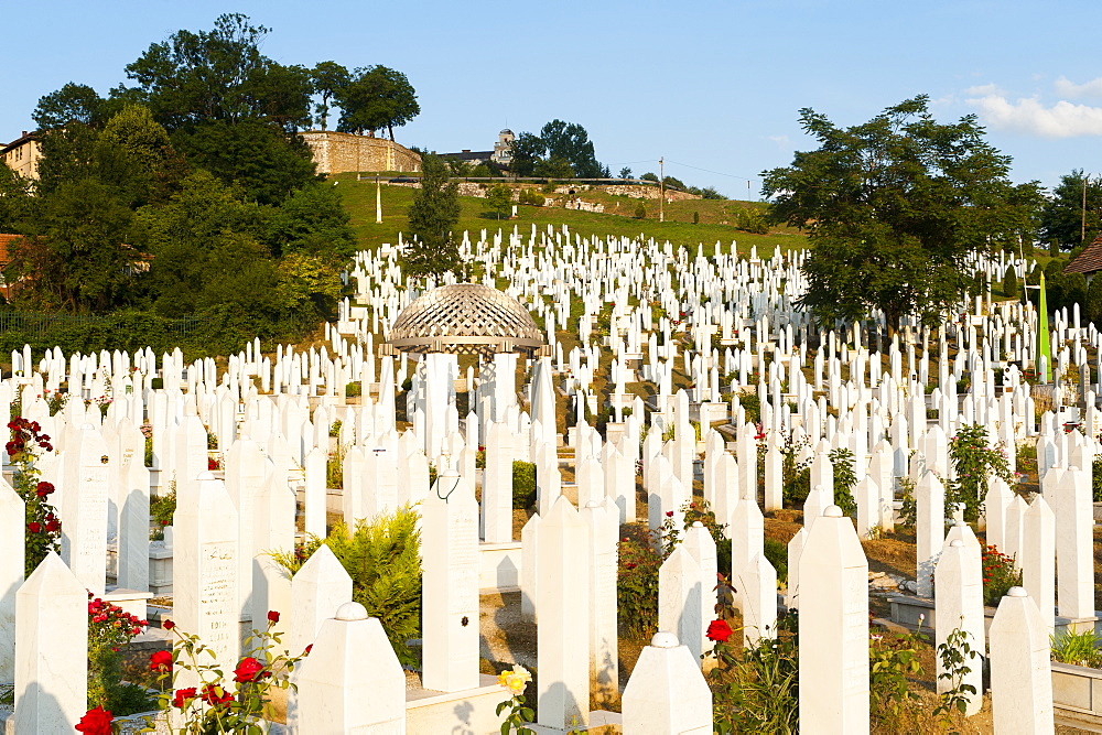 Kovaci War Cemetery with gravestone of first president of Bosnia and Herzegovina, Alija Izetbegovic, Sarajevo, Bosnia and Herzegovina, Europe