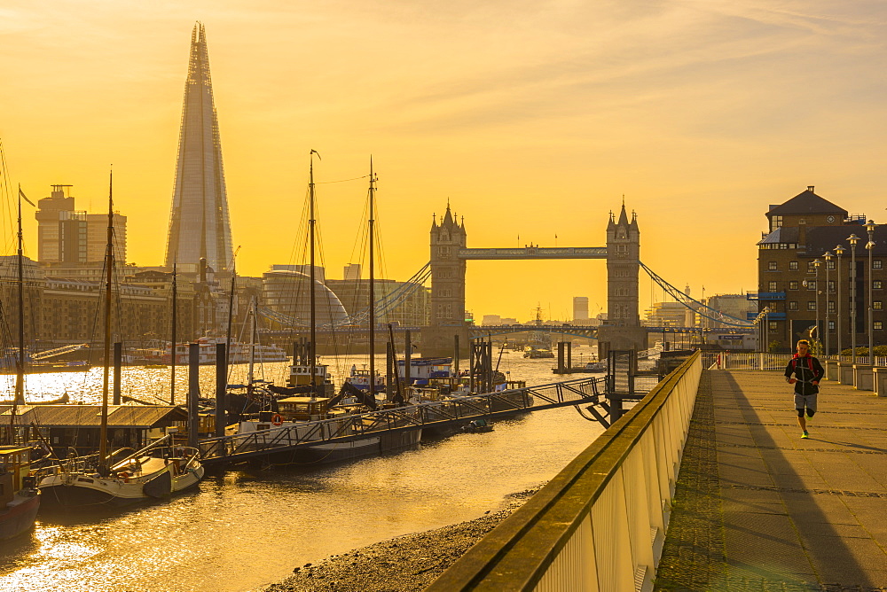 The Shard and Tower Bridge over River Thames, London, England, United Kingdom, Europe