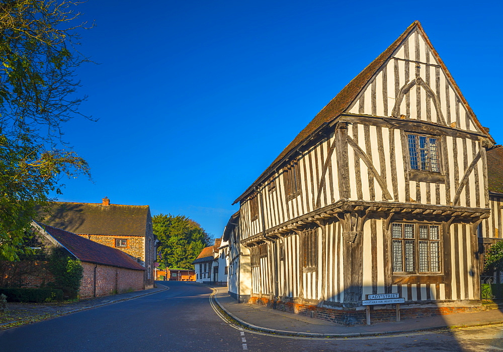 Corner of Water Street and Lady Street, Lavenham, Suffolk, England, United Kingdom, Europe