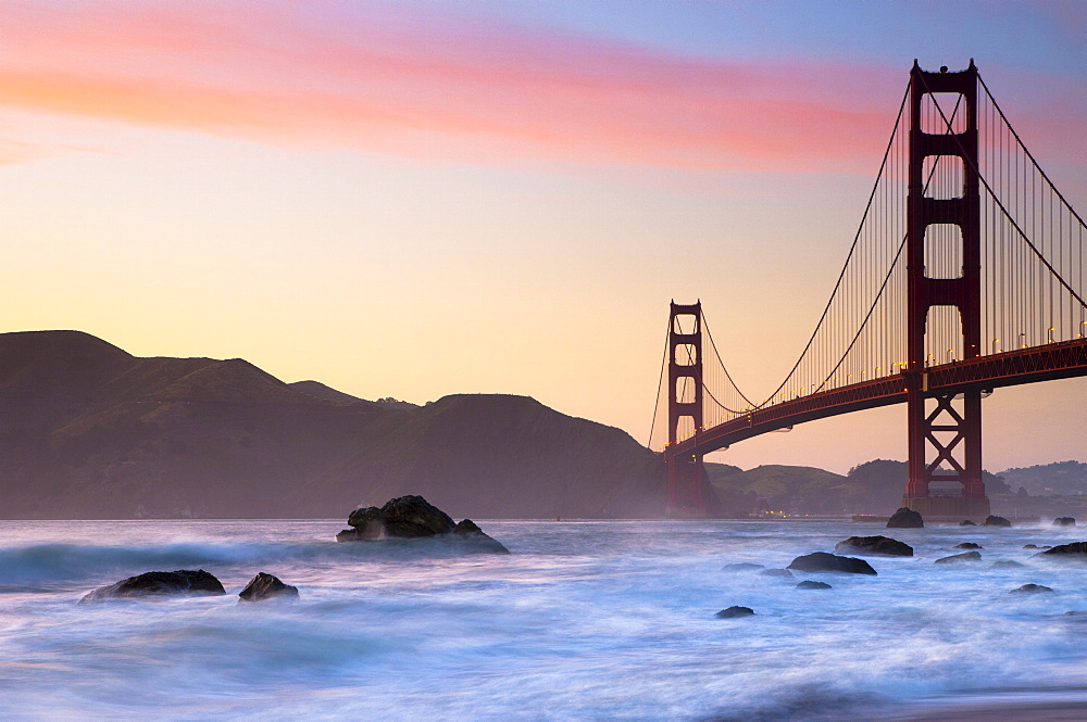 Golden Gate Bridge from Marshall Beach, San Francisco, California, United States of America, North America