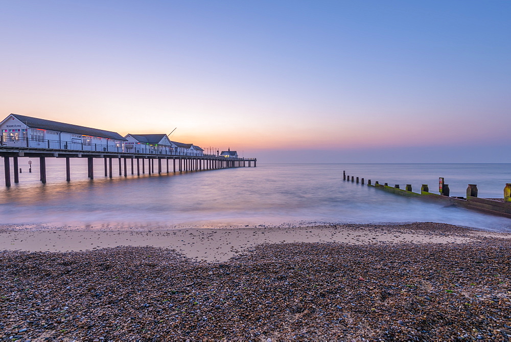 Southwold Pier at dawn, Southwold, Suffolk, England, United Kingdom, Europe