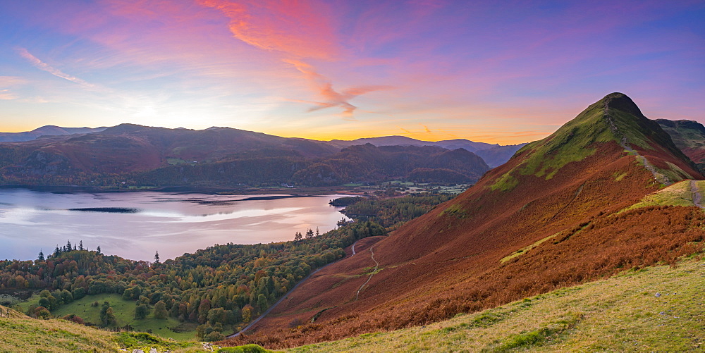 Cat Bells fell at sunrise, Derwentwater, Lake District National Park, Cumbria, England, United Kingdom, Europe