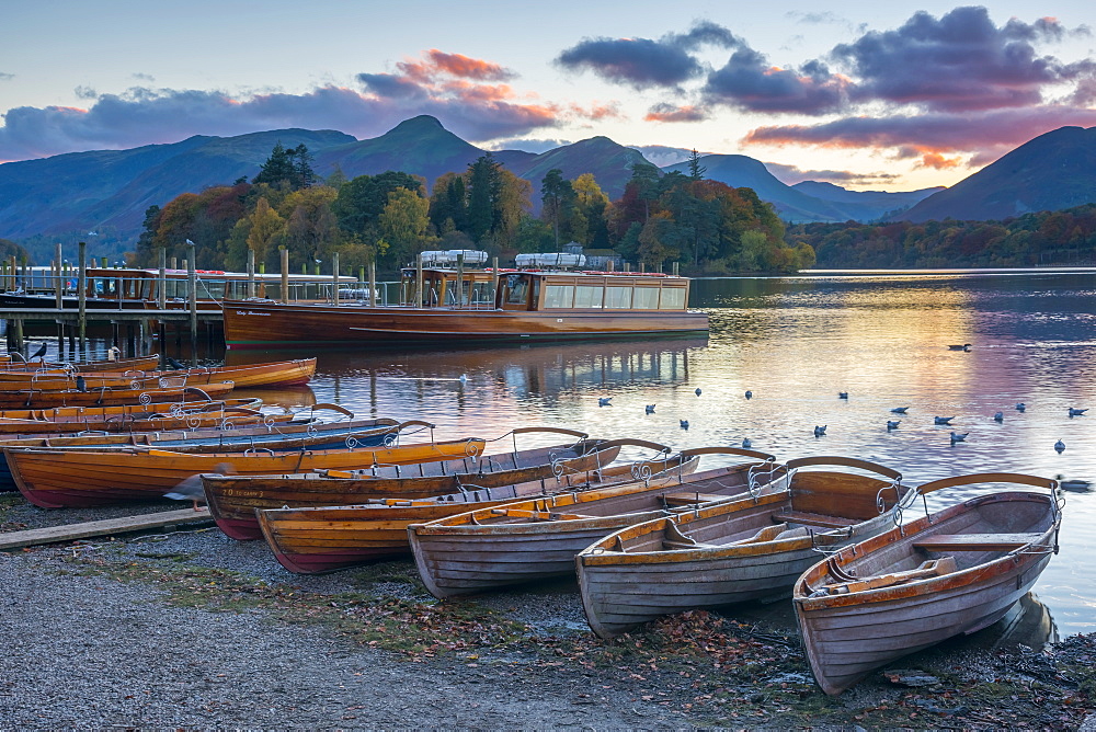 Rowing boats for hire, Keswick, Derwentwater, Lake District National Park, Cumbria, England, United Kingdom, Europe