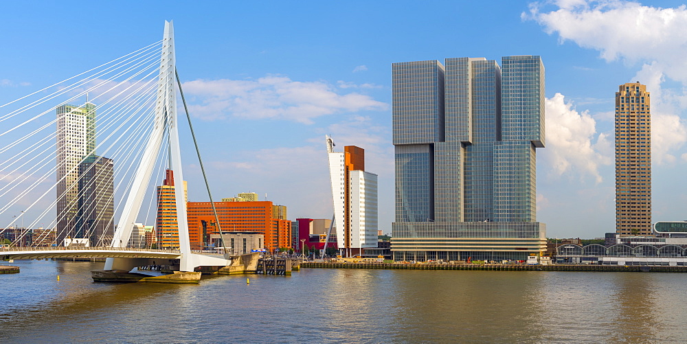 Erasmusbrug (Erasmus Bridge) and Wilhelminakade 137, De Rotterdam, The Rotterdam Building, Rotterdam, South Holland, The Netherlands, Europe