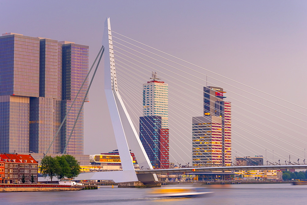 Erasmusbrug (Erasmus Bridge) and Wilhelminakade 137, De Rotterdam, The Rotterdam Building, Rotterdam, South Holland, The Netherlands, Europe