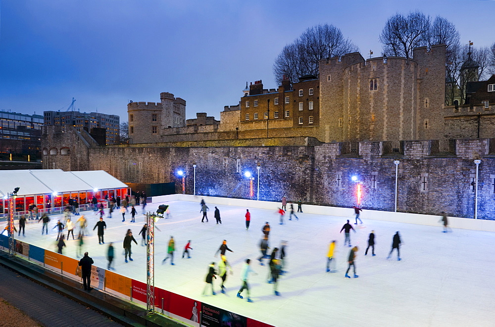 Winter ice skating, Tower of London, London, England, United Kingdom, Europe