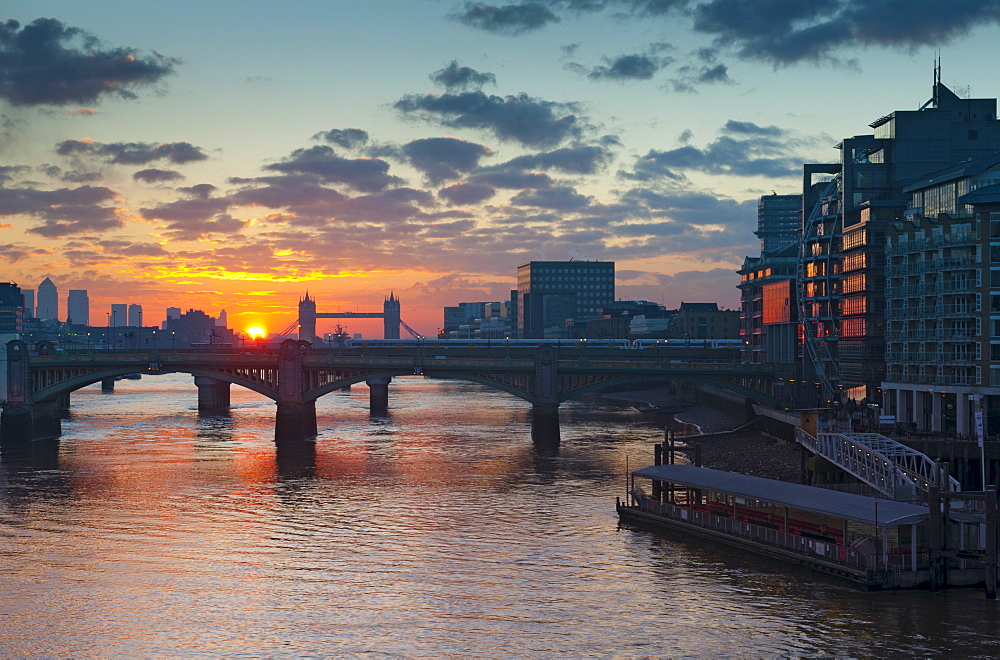 Southwark Bridge and Tower Bridge, London, England, United Kingdom, Europe