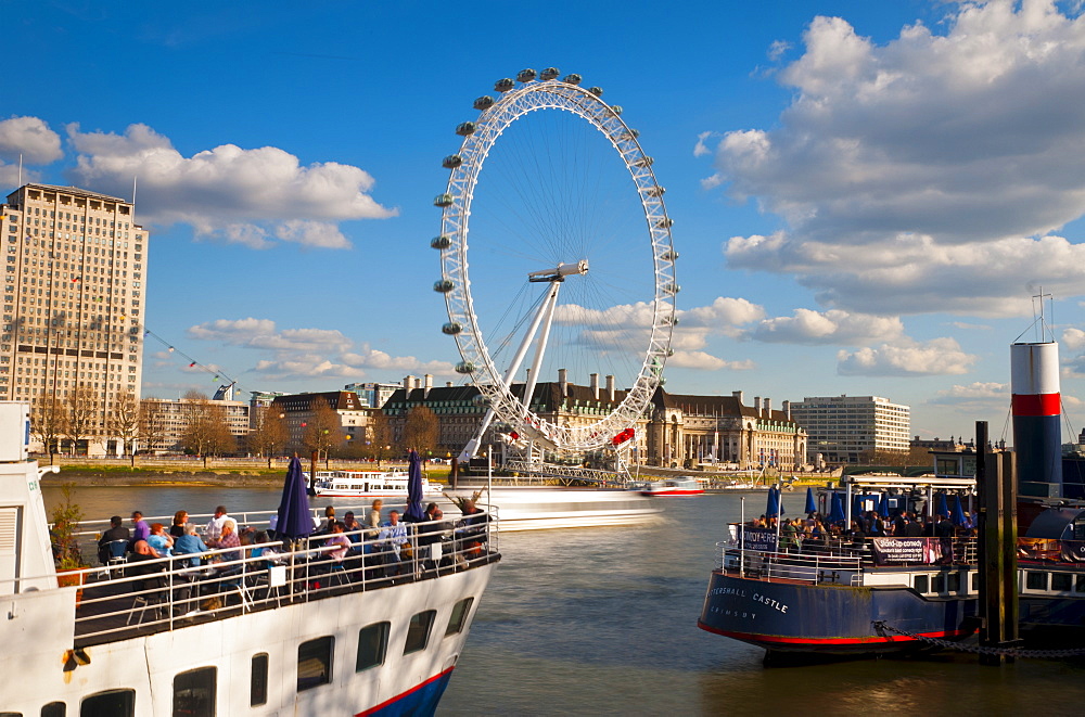 London Eye and River Thames, London, England, United Kingdom, Europe