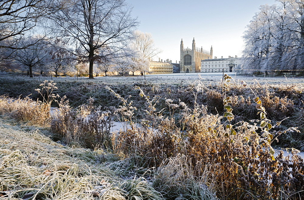 The Backs, King's College Chapel in winter, Cambridge, Cambridgeshire, England, United Kingdom, Europe