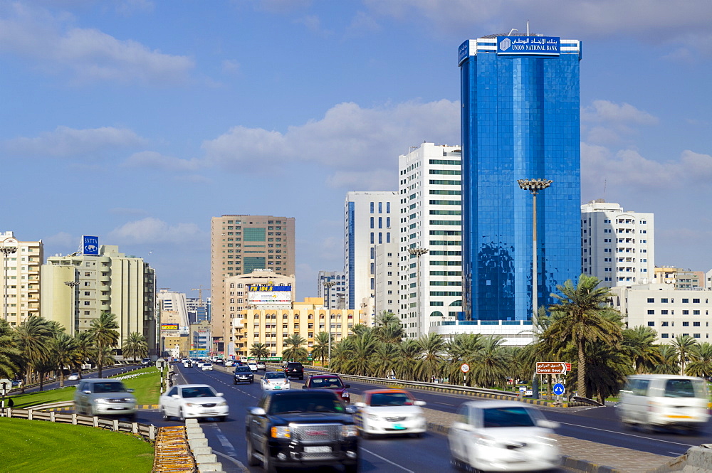 Al-Arouba Street from end of Sharjah Bridge, Sharjah, United Arab Emirates, Middle East