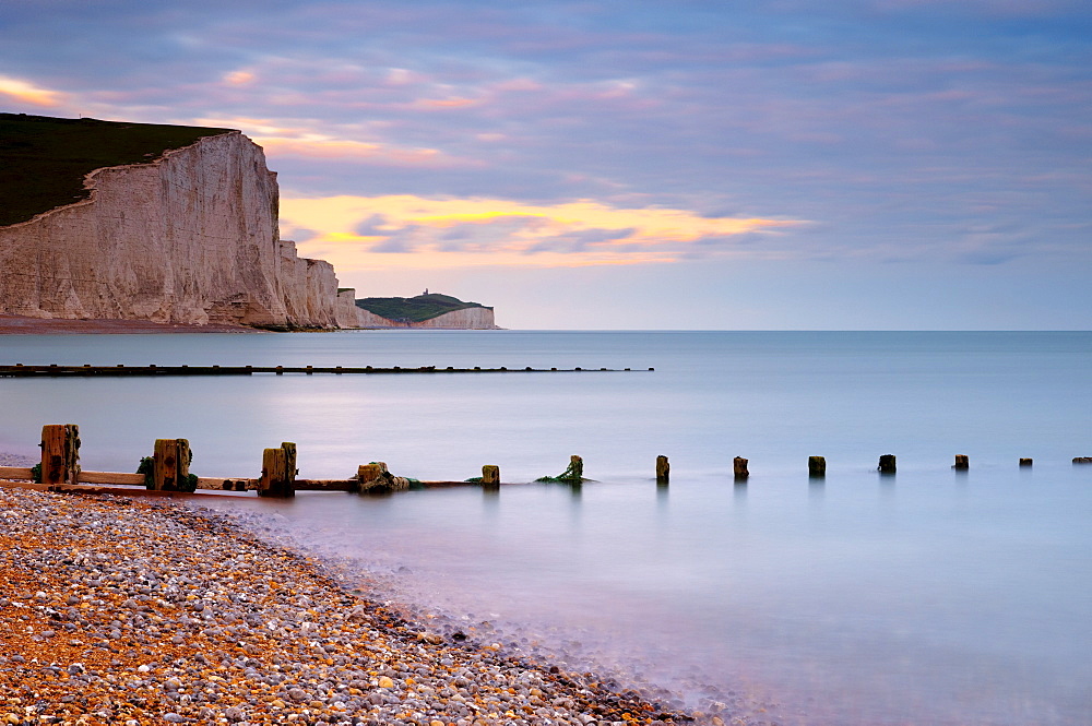 Seven Sisters Cliffs from Cuckmere Haven Beach, South Downs, East Sussex, England, United Kingdom, Europe