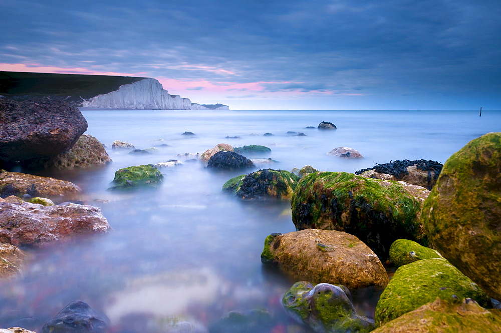 Seven Sisters Cliffs from Cuckmere Haven Beach, South Downs, East Sussex, England, United Kingdom, Europe