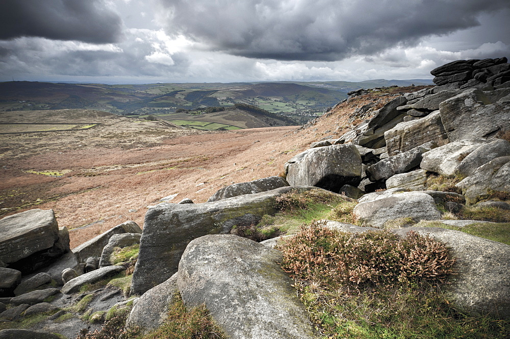 Higger Tor towards Hathersage, Peak District National Park, Derbyshire, England