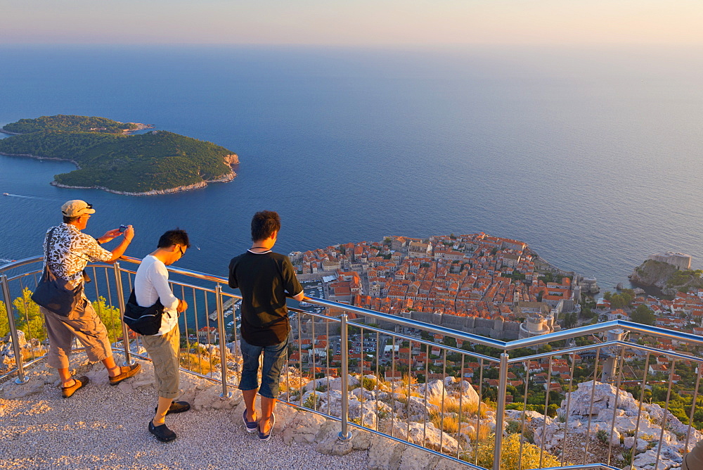 Old Town (Stari Grad) from Mount Srd at dusk, Dubrovnik, Dalmatia, Croatia, Europe