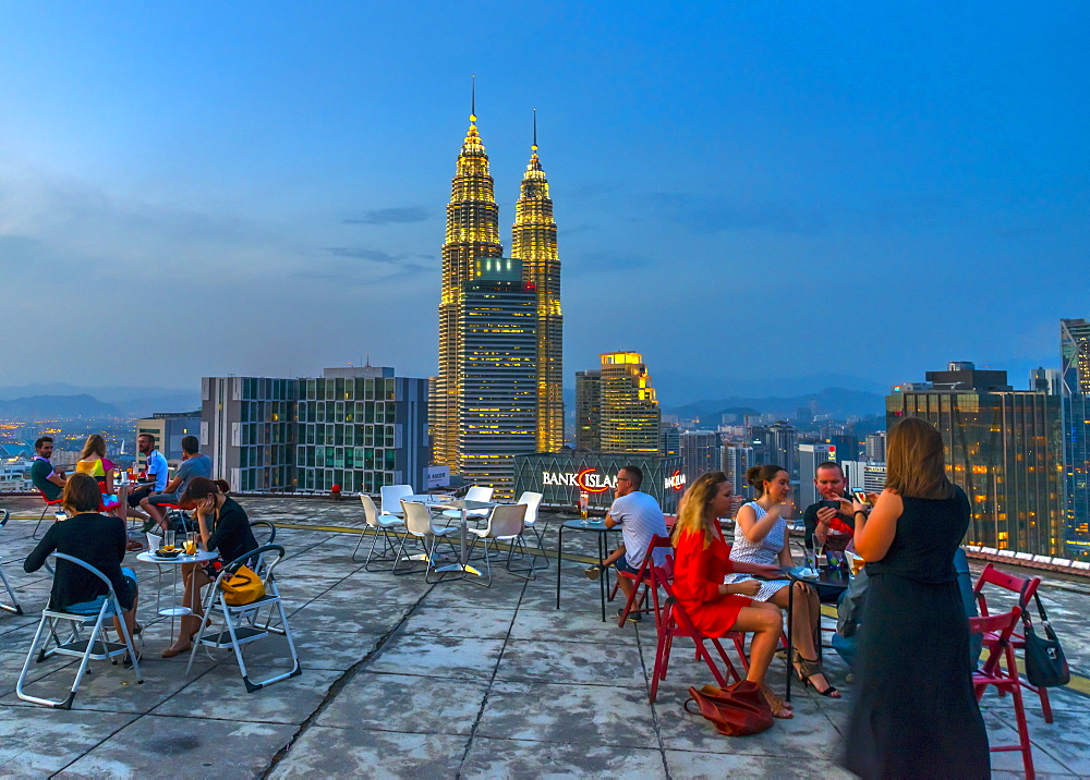 Helipad Bar and Petronas Towers, Kuala Lumpur, Malaysia, Southeast Asia, Asia