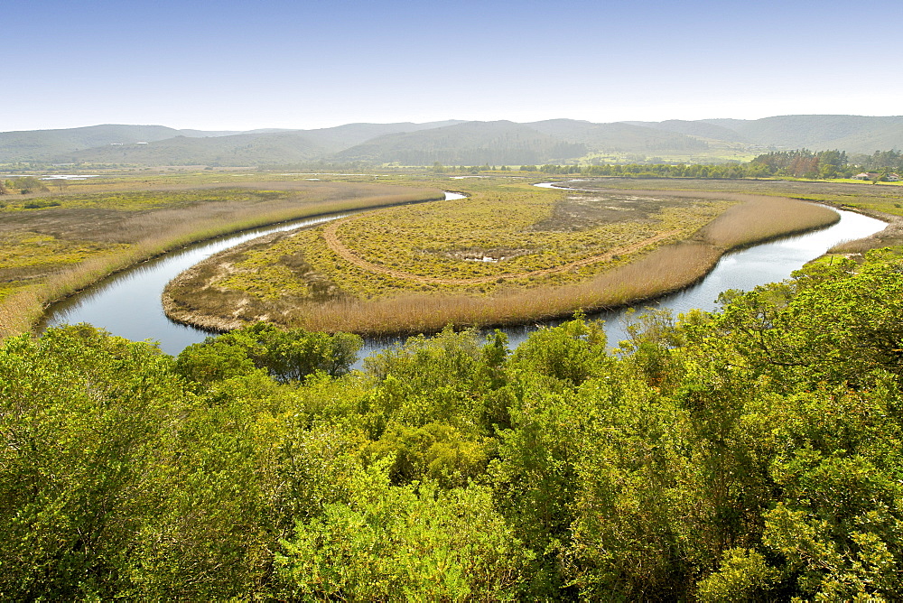 The Bitou River in Plettenberg Bay, seen from the terrace of Emily Moon Lodge, on the Garden Route, Western Cape, South Africa, Africa