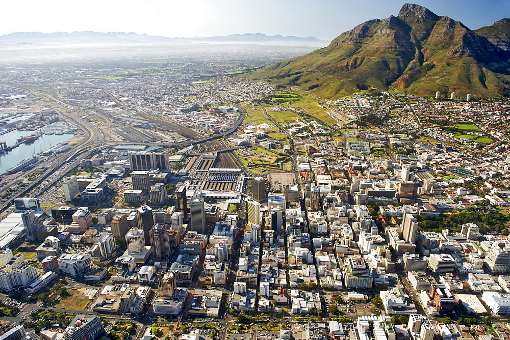 Aerial view of the buildings of the CBD in Cape Town, South Africa, Africa