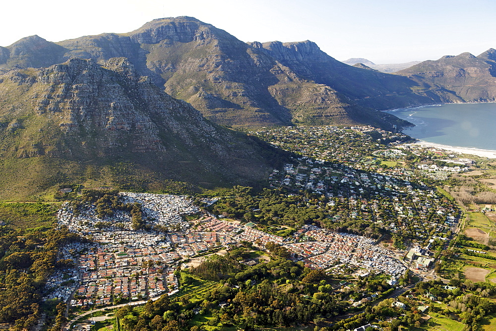 Aerial view of Imizamo Yethu township (Mandela Park) and part of the suburb of Hout Bay, Cape Town, South Africa, Africa