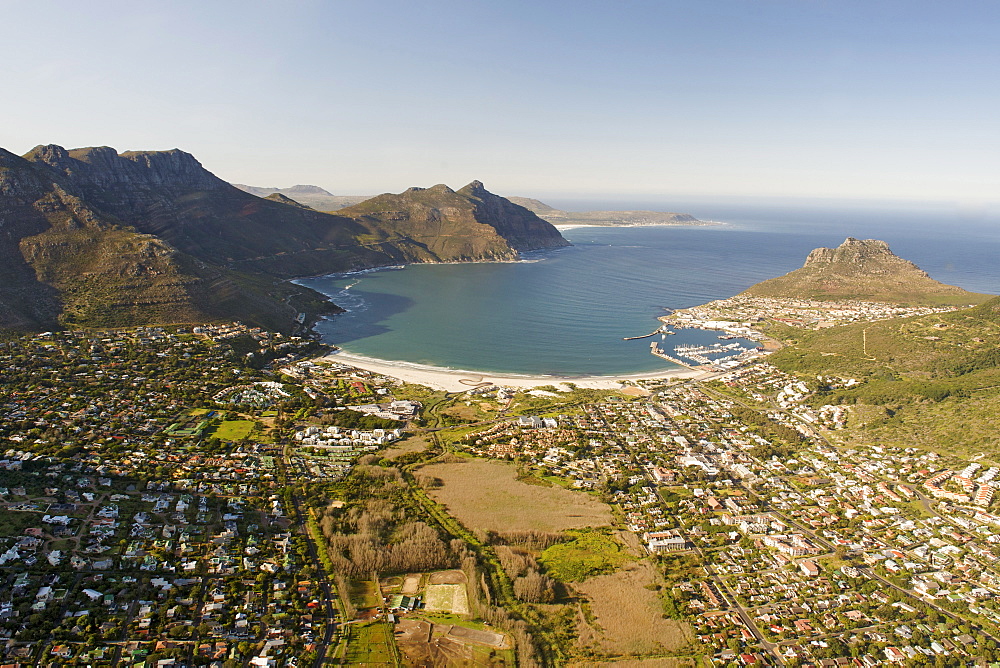 Aerial view of Hout Bay on Cape Town's Atlantic seaboard, Cape Town, South Africa, Africa