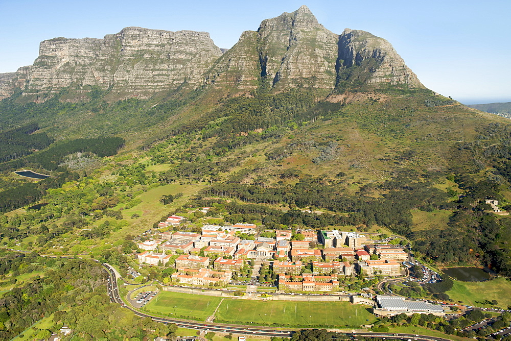 Aerial view of the University of Cape Town on the slopes of Devil's Peak, Cape Town, South Africa, Africa