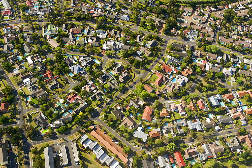 Aerial view showing houses in the suburb of Pinelands, Cape Town, South Africa, Africa