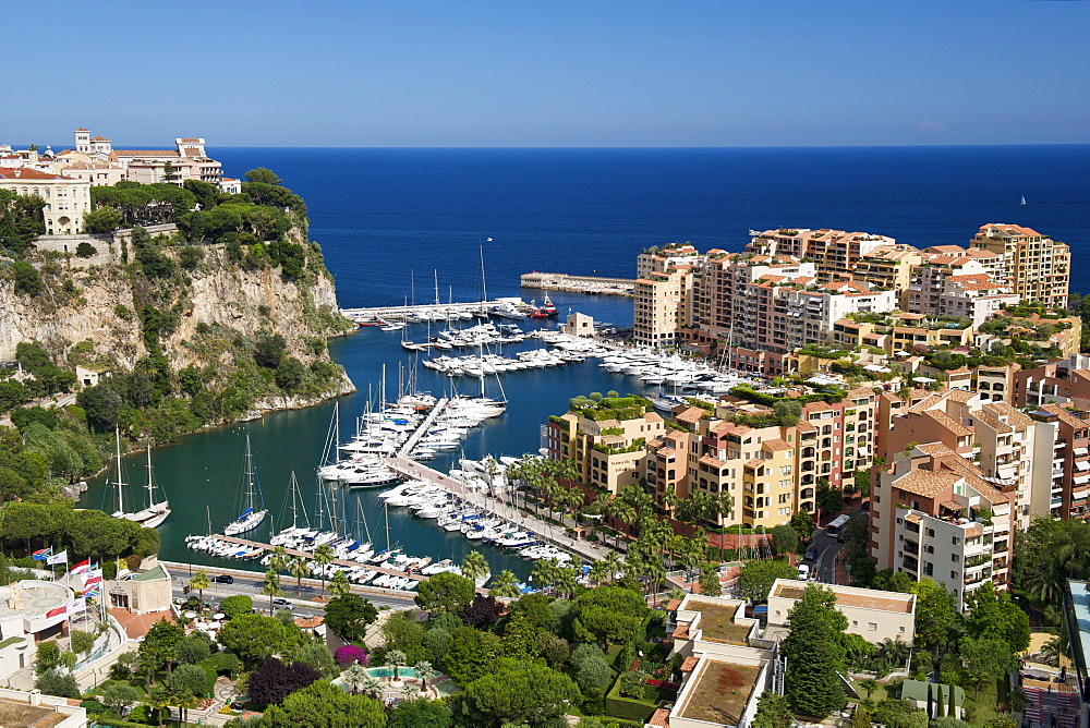 View across Port Fontvieille, part of the Principality of Monaco, Cote d'Azur, French Riviera, Mediterranean, Europe