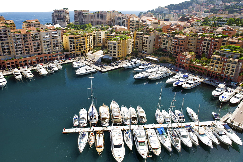 View across Port Fontvieille, part of the Principality of Monaco, Cote d'Azur, French Riviera, Mediterranean, Europe