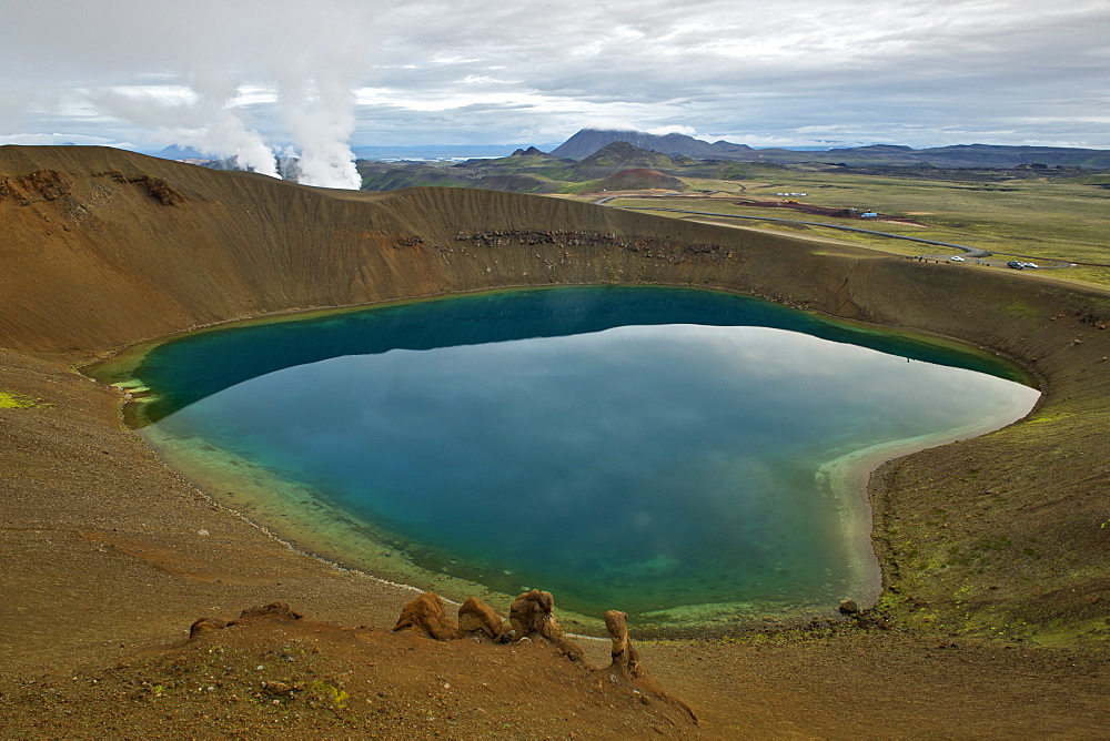 The Krafla crater lake in Viti crater near Myvatn, Iceland, Polar Regions