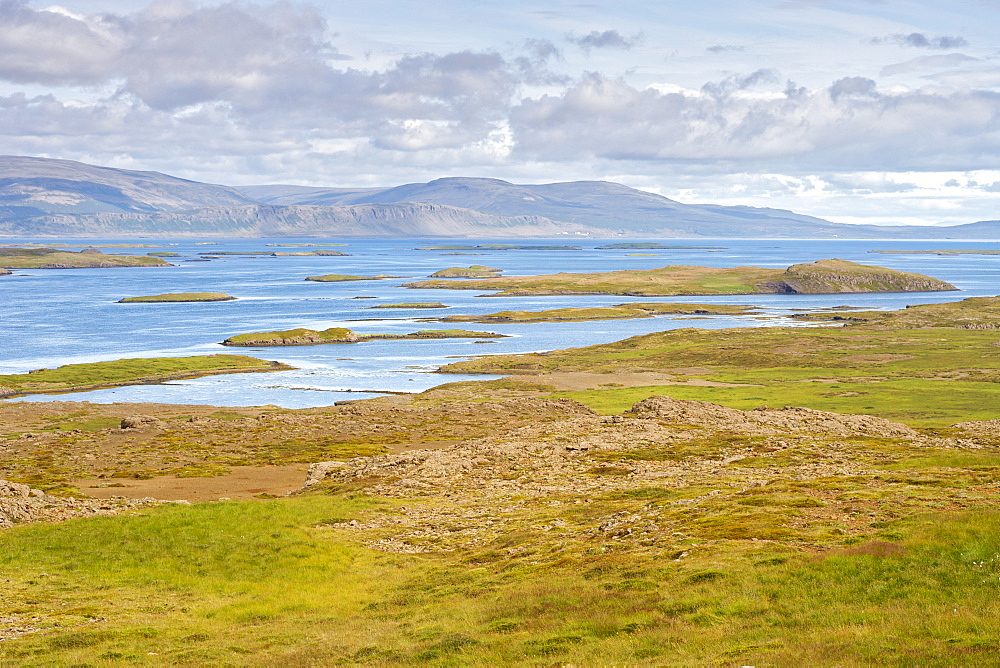 View of the islands along the southern edge of Hvammsfjordur which forms part of the larger Breidafjordur fjord, west area, Iceland, Polar Regions