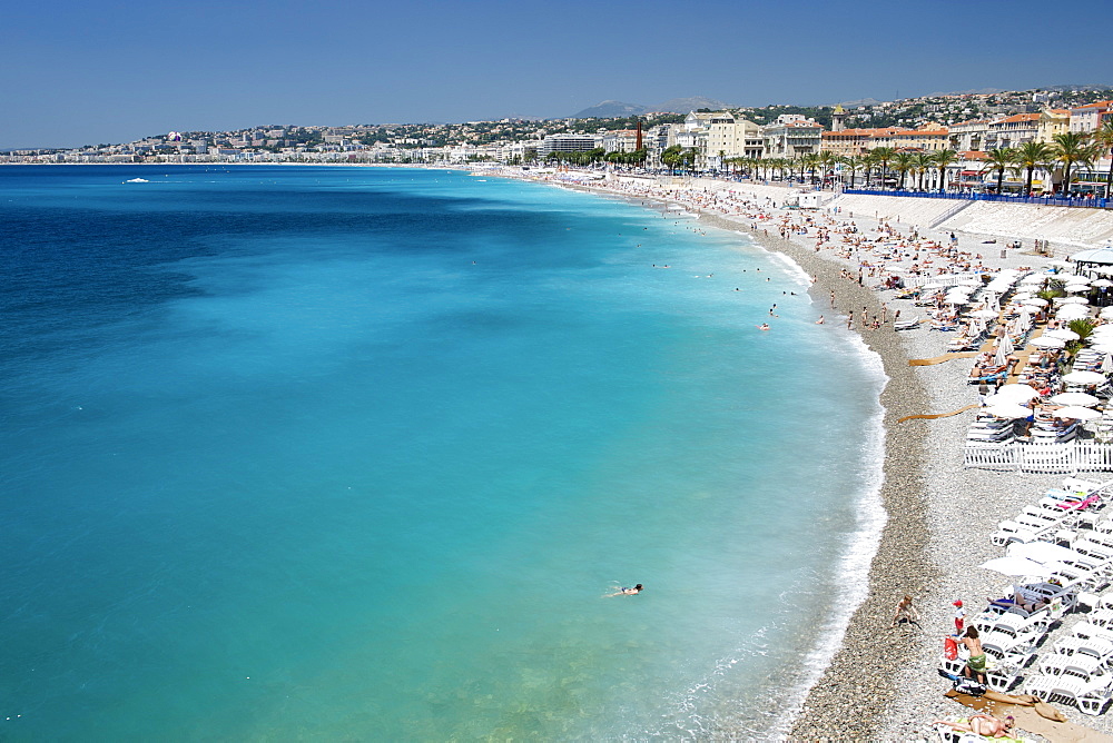 The Baie des Anges (Bay of Angels) and beaches, Nice, Provence, Cote d'Azur, French Riviera, France, Mediterranean, Europe