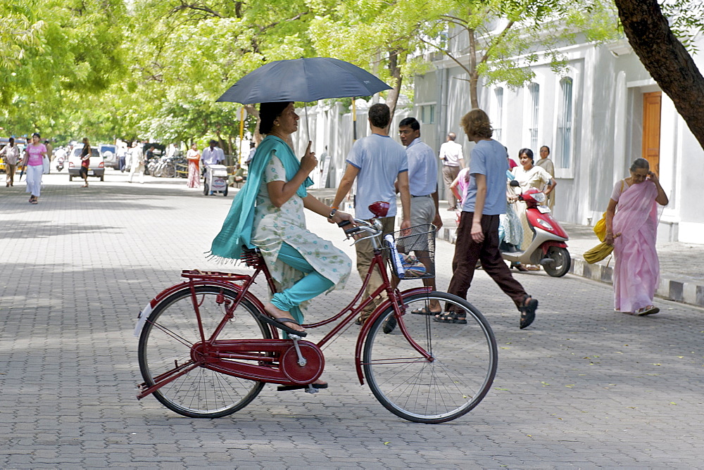 Street scene in the French Quarter near Sri Aurobindo Ashram in Pondicherry India