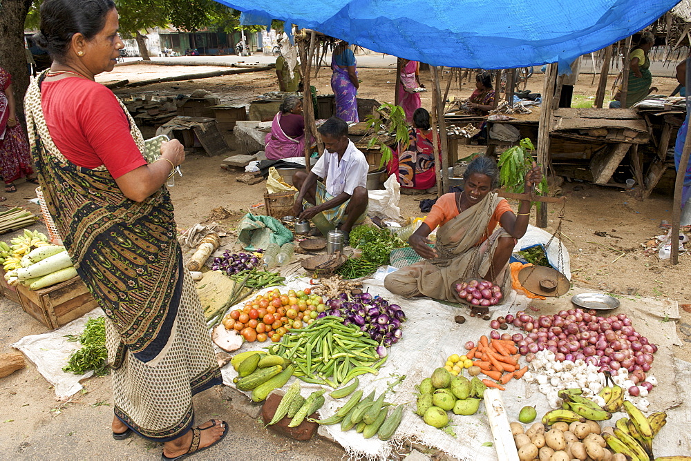 Fruit and veg for sale at the Gingee Salai market in Pondicherry India