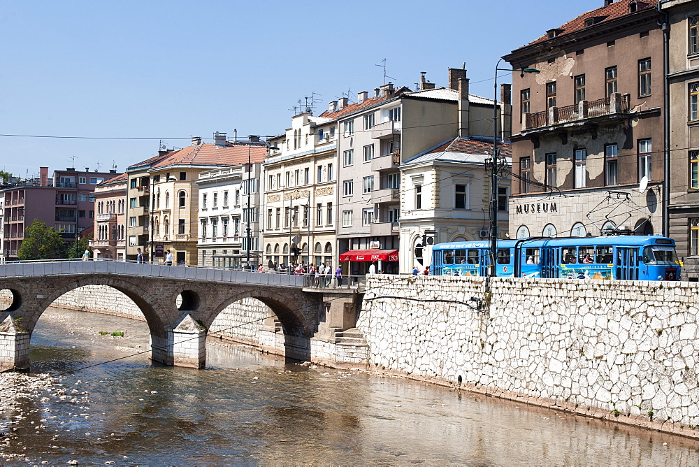 The Latin Bridge, a historic Ottoman bridge over the Miljacka River in Sarajevo, Bosnia and Herzegovina, Europe