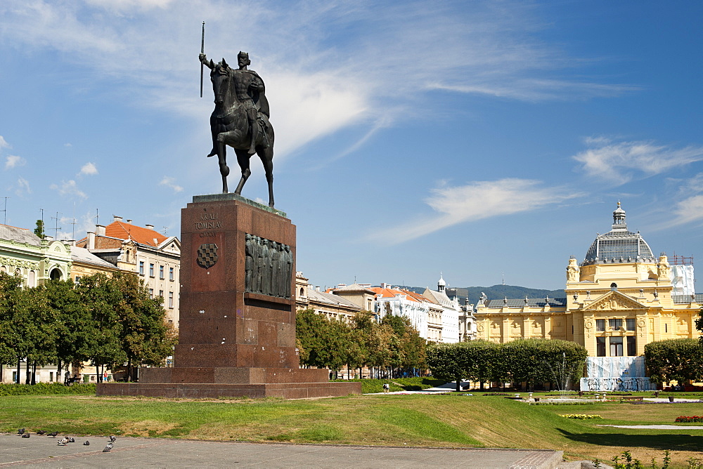 Statue of Kralj Tomislav in King Tomislav Square in Zagreb, Croatia, Europe