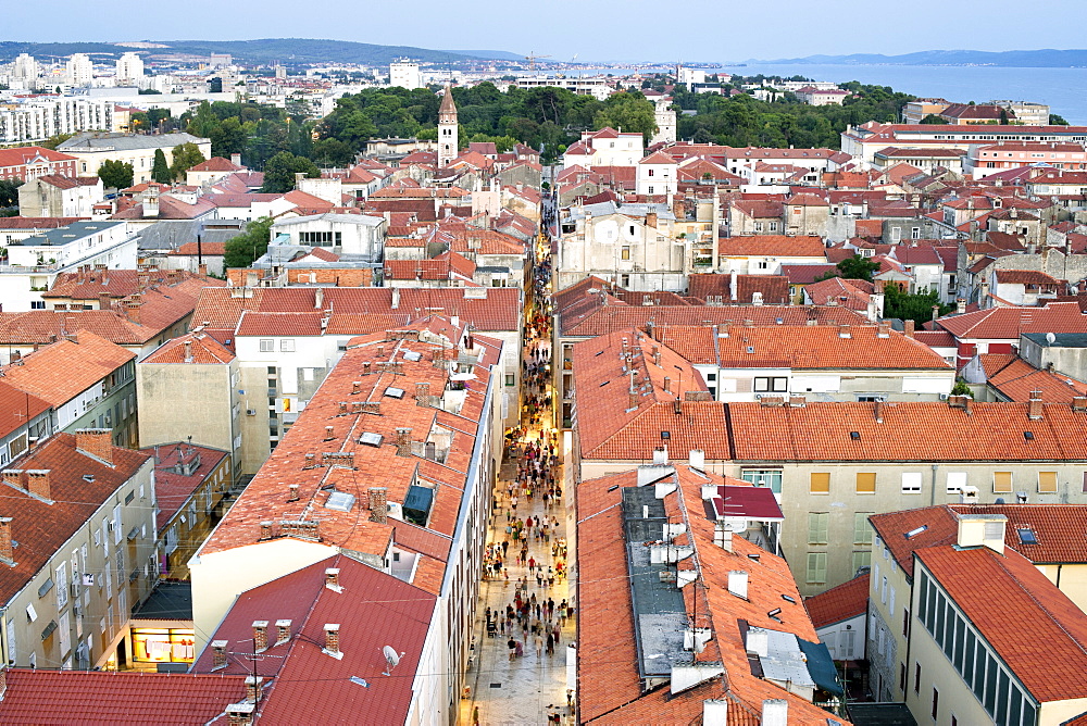 View over the rooftops of Zadar from the bell tower of the Cathedral of St. Anastasia in Zadar, Adriatic Coast, Croatia, Europe