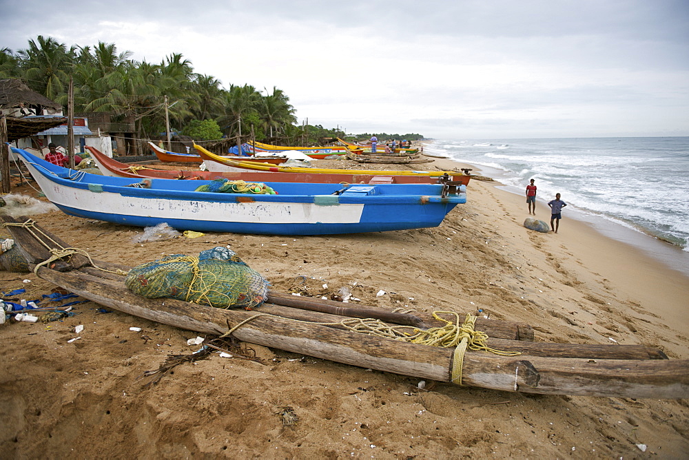 Fishing boats on Kalapet beach near Pondicherry India