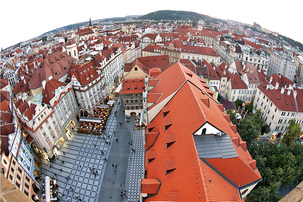 View over Old Town rooftops and parts of Staromestske namesi (Old Town Square), Prague, Czech Republic, Europe