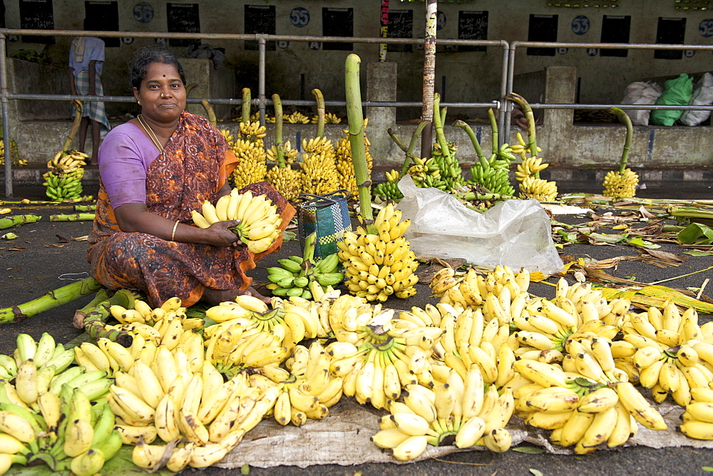 Banana vendor at the farmer's market in Pondicherry, India