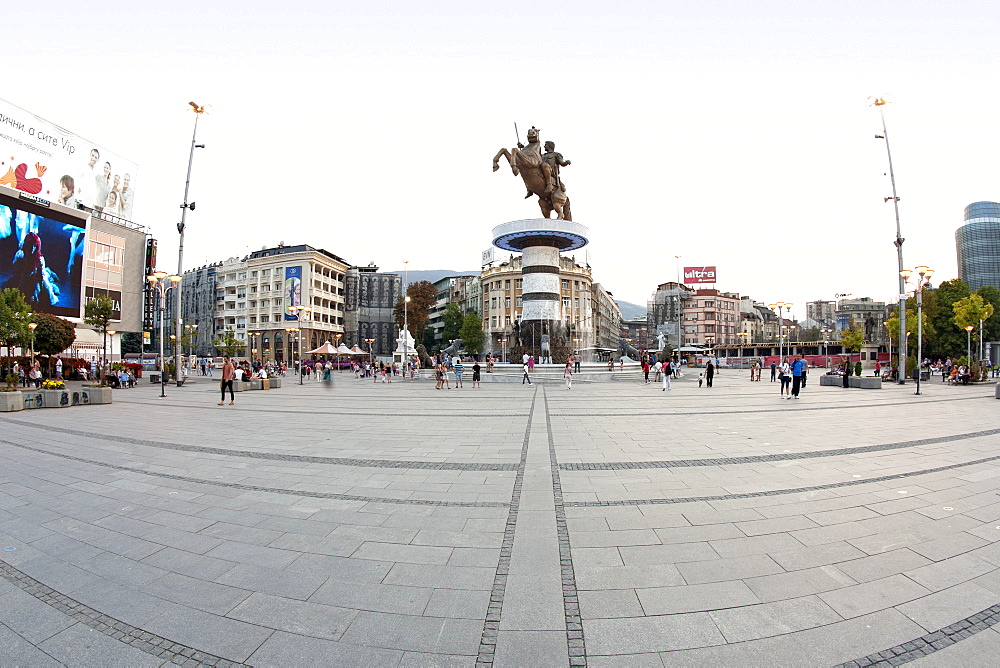 Warrior on a Horse, a 28m high fountain and statue of Alexander the Great in the centre of Skopje, Macedonia, Europe