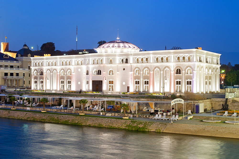 Museum of the Macedonian Struggle on the banks of the Vardar River in Skopje, Macedonia, Europe