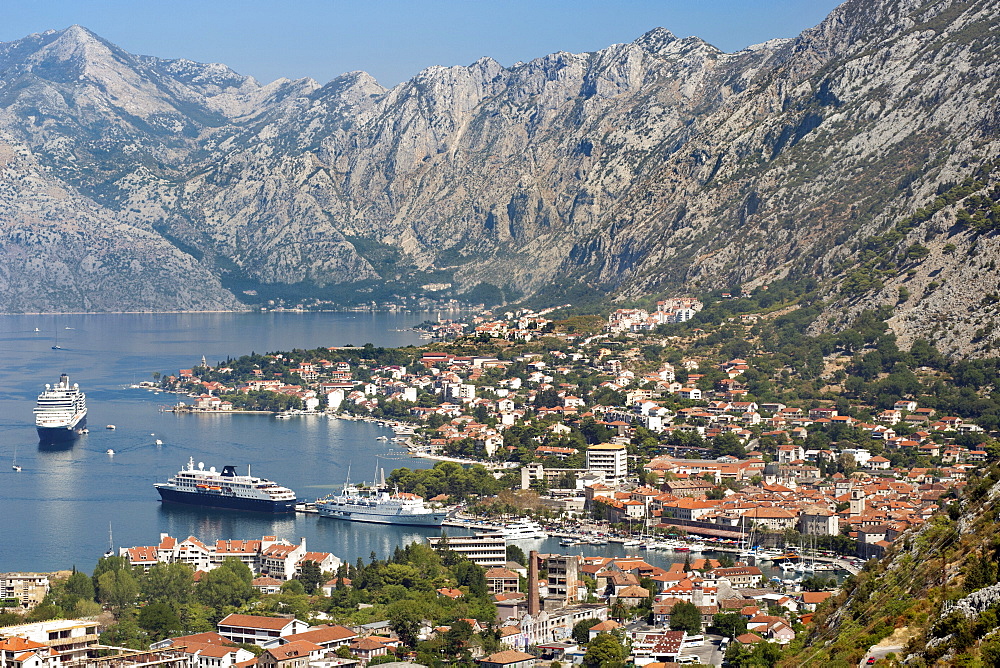 View of Kotor Bay and Kotor town, UNESCO World Heritage Site, Montenegro, Europe