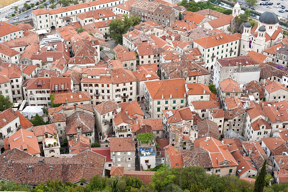 View over the rooftops of the old town of Kotor, UNESCO World Heritage Site, Montenegro, Europe