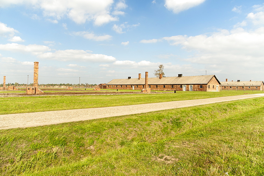 View across the former Auschwitz II-Birkenau concentration camp, UNESCO World Heritage Site, Poland, Europe