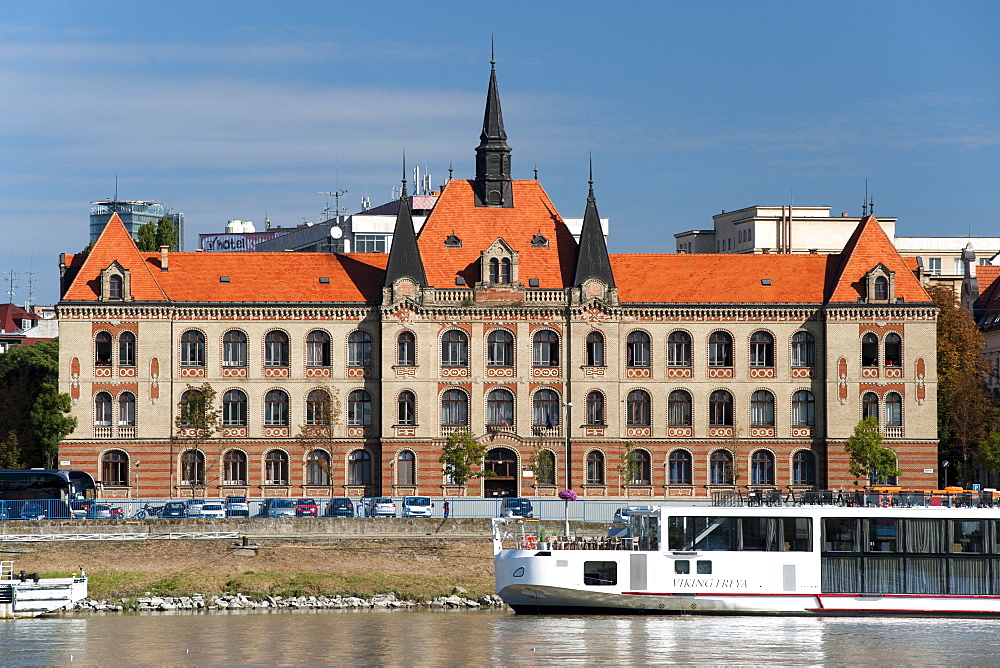 The Stredna Priemyselna Skola Strojnicka building on the banks of the Danube in Bratislava, Slovakia, Europe